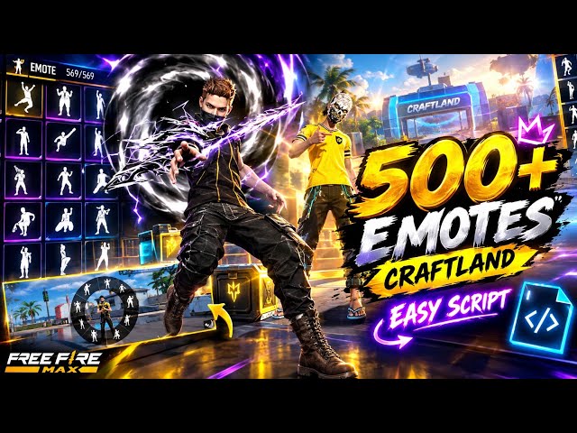 500+ EMOTES in Craftland 😱🔥 | Easy Script + HUD Code | Free Fire Craftland
