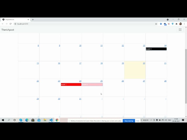 Angular 12 FullCalendar Shows Dynamic Events Stored in Local Storage