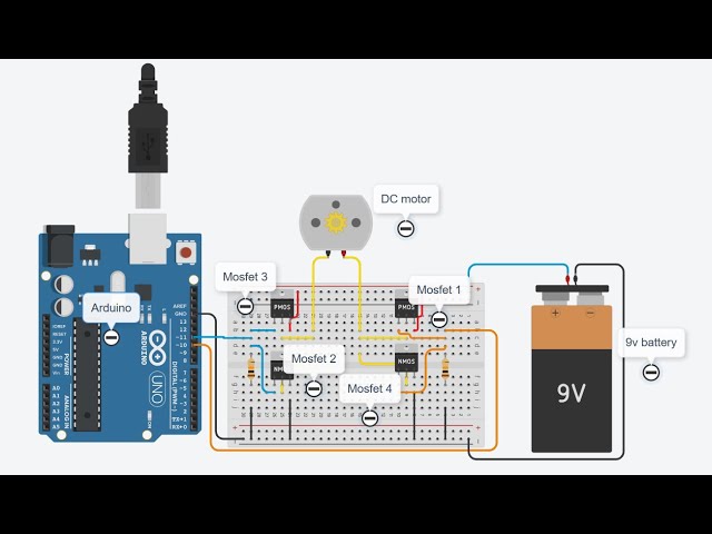 H-bridge motor driver control using Arduino | TinkerCAD Arduino project