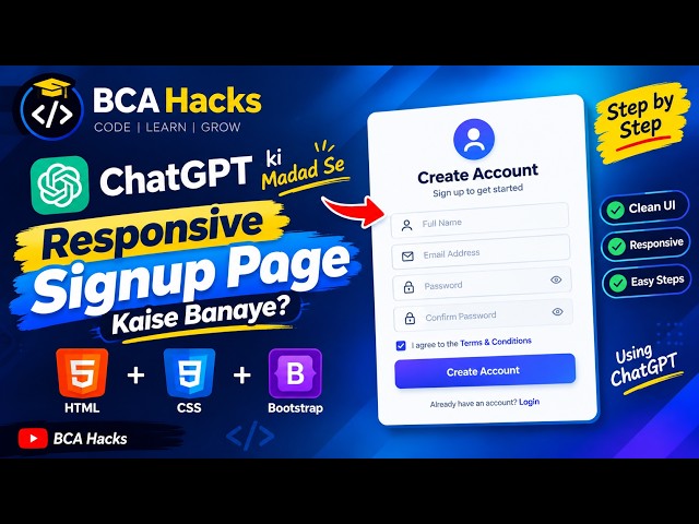 Create a Responsive Signup Page Using ChatGPT | HTML CSS Bootstrap Tutorial #signupform #bcahacks