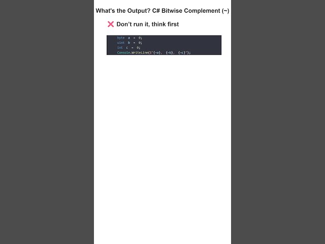 What's the Output? C# Bitwise Complement (~) #csharp #programming #coding #dotnet #developer #shorts