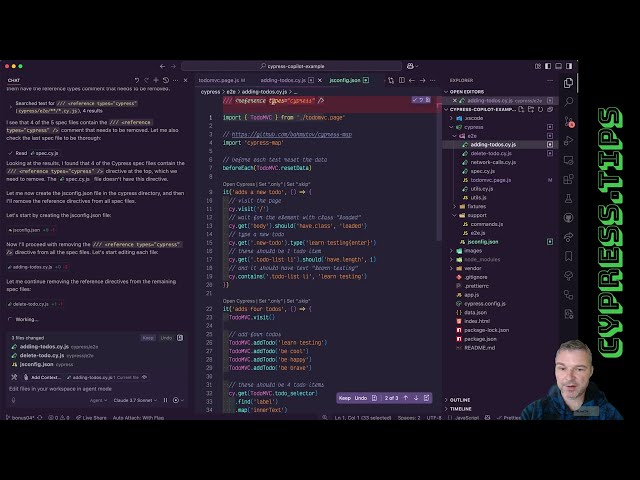 Use GitHub Copilot Agent To Add JSConfig File For Cypress Specs