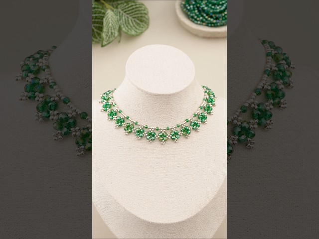 So Elegant! Beaded Necklace Tutorial! 💚✨️ #shorts #diy