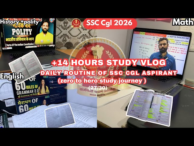 (27/30) 14 Hours Study Vlog 📚 | SSC CGL 2026 Preparation | Daily Routine | #ssc