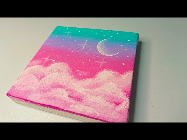 Aesthetic Galaxy Sky Painting | Mini Canvas Art with Clouds & Moon ||@HumyraCreativeStudio 