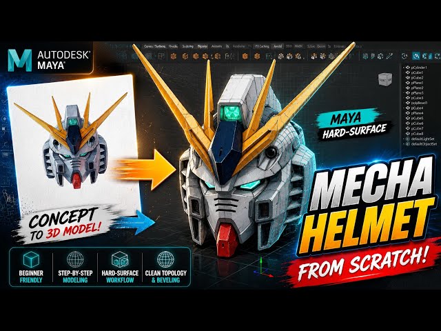 Maya Hard-Surface Tutorial: Modeling a Sci-Fi Mecha Helmet from Scratch! 🤖