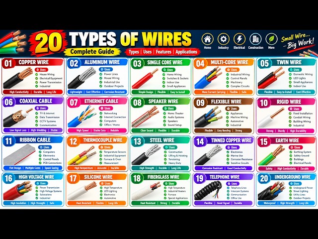 20 Types of Wires | Copper, Aluminium, Electrical, Ethernet & More | Wire Types Explained in Hindi