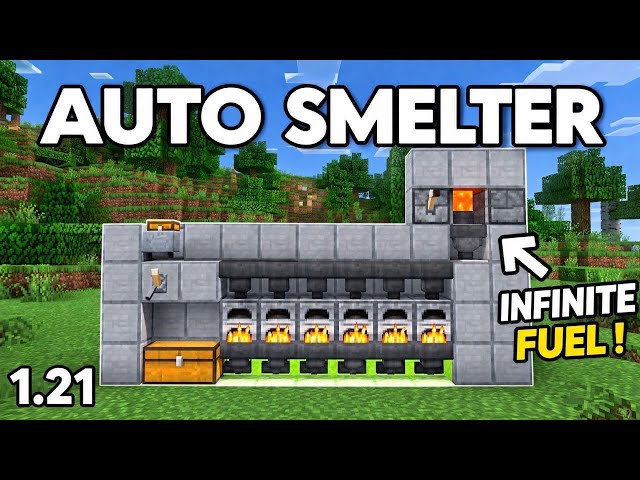 Easiest AUTO SUPER SMELTER (Infinite Fuel) in 26.5+ Minecraft Bedrock!