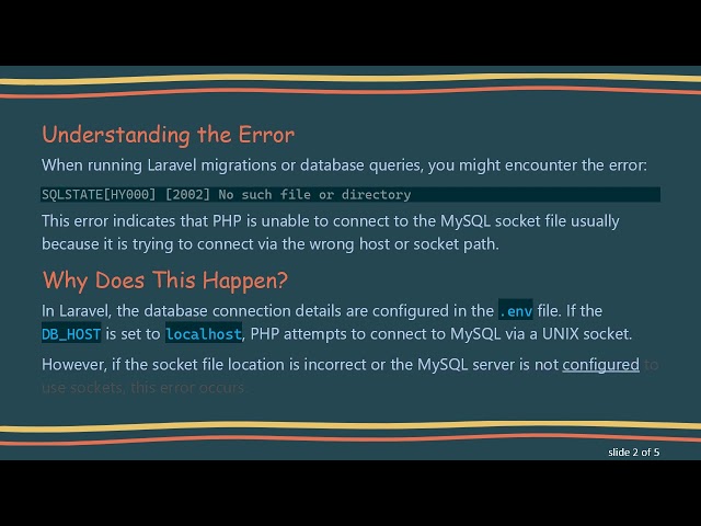 Fixing Laravel’s SQLSTATE[HY000] [2002] No such file or directory Error