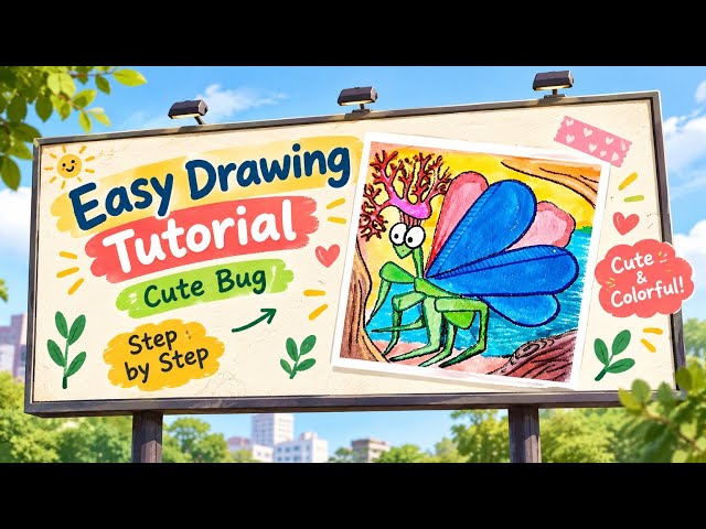 Grasshopper Canvas Art_Easy Cute Bug Drawing Tutorial 🐞 | How to Draw a Colorful Insect Step by Step