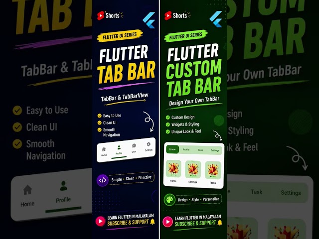 Flutter TabBar | Custom TabBar #flutter #fluttermalayalam #fluttertutorial
