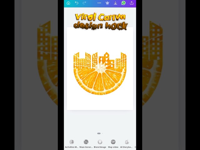 Orange + City graphic in 1 min! 🍊🏙️ Canva Blend hack. Save it! 👇