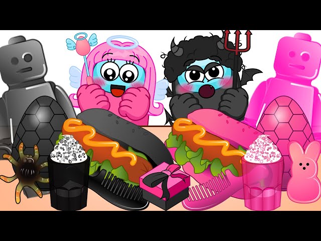 BLACK VS PINK FOOD CHALLENGE - AMONG US ANIMATION MUKBANG