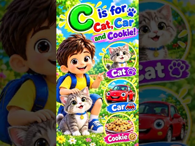 C is for Cat, Car & Cookie! 🐱🚗🍪 | ABC Learning for Kids #Shorts
