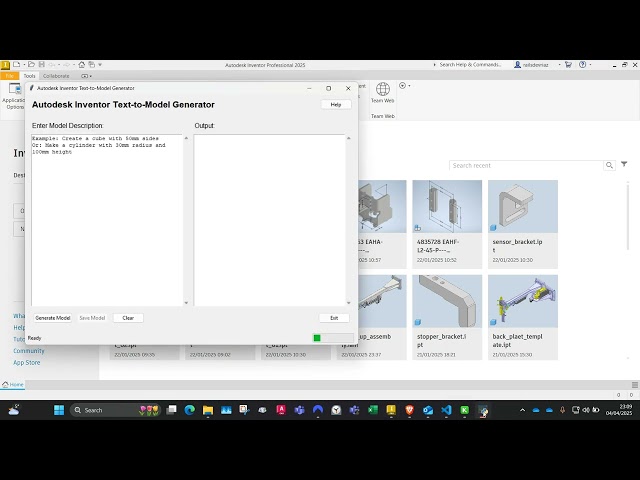 text to 3D model generation failed attempt - python and Autodesk Inventor  API