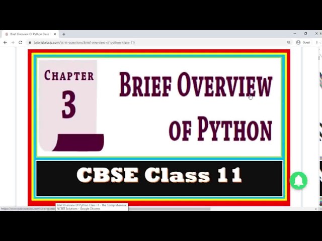 NCERT Solutions | Brief Overview of Python Class 11 | Computer Science class 11 | IP class 11