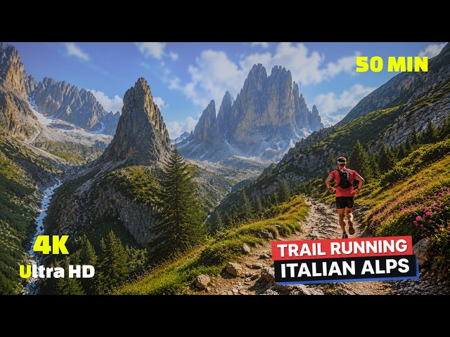Virtual Run 4k - 50 Minute Treadmill Workout Scenery Italian Dolomites