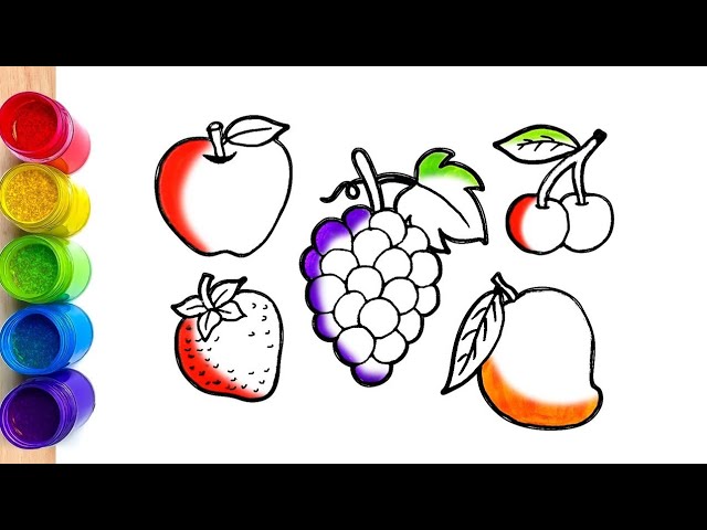 How to Draw Cute Fruits 🍓🍌🍇 | Easy & Fun Fruit Drawing for Kids | Step-by-Step