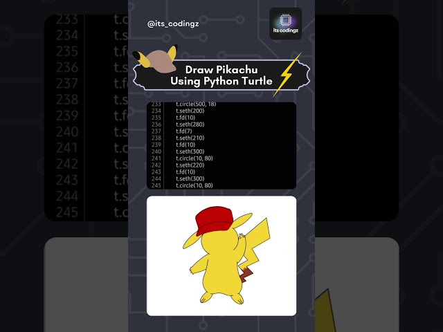 Drawing Pikachu with Python Turtle! #PythonTurtle #PikachuArt #CodingFun #LearnToCode