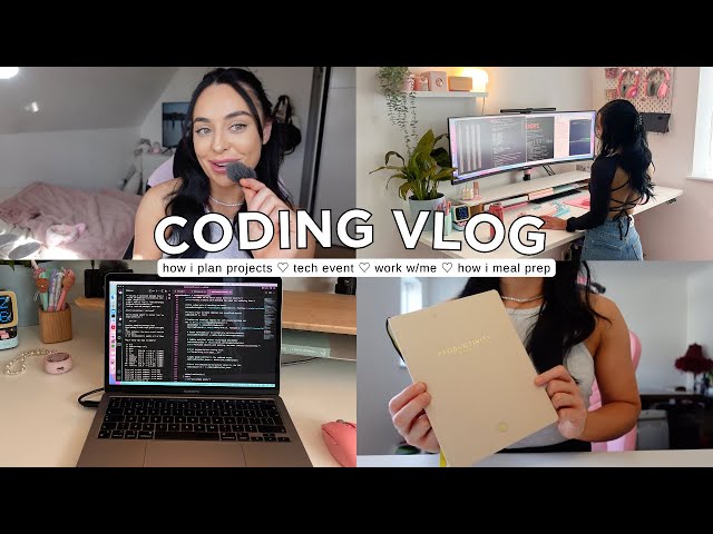 CODING VLOG • how i plan projects, tech event, work + meal prep ♡