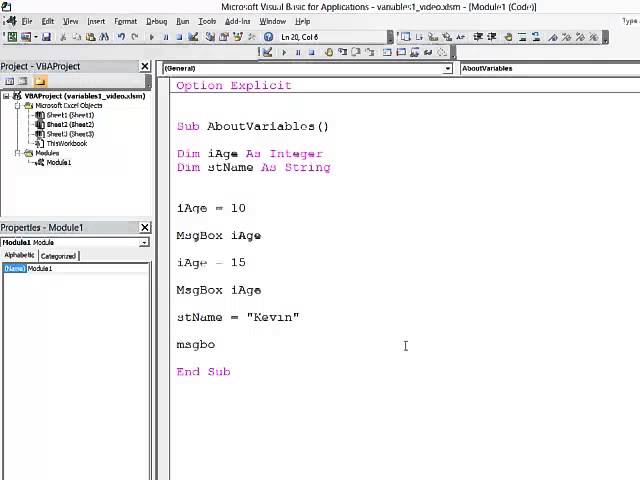 4. Introduction to Programming with VBA - Variable Names and Data Types