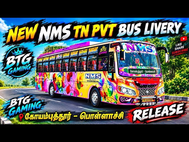 NEW NMS TN PVT BUS LIVERY 🔥 | கோயம்புத்தூர் ➡️ பொள்ளாச்சி | BTG GAMING | BUSSID