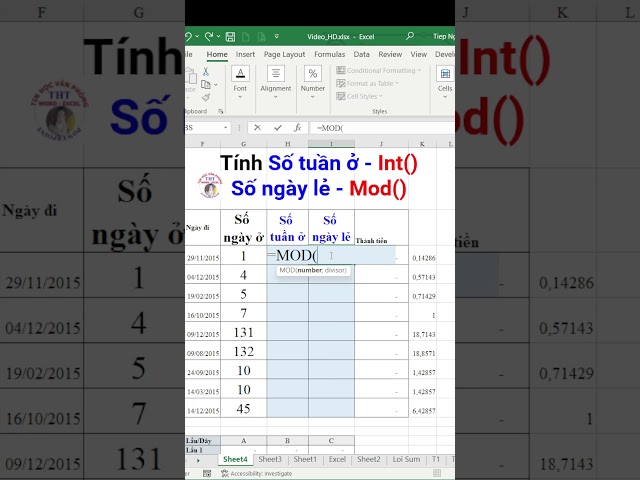 Calculate the number of weeks and odd days in Excel.