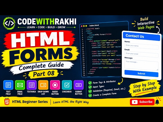 HTML Forms in Hindi | Form, Input, Label, Textarea, Radio, Checkbox & Submit | HTML Tutorial Part 08