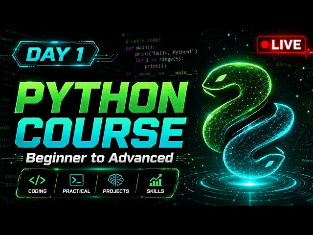 🔴 LIVE — Complete Python Course Day 1: Python Setup + First Program (Hindi) | Beginner to Advanced