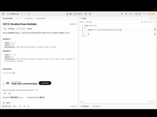 2413. Smallest Even Multiple | Fundamentals | Math Based | Leetcode