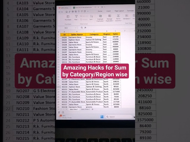 Amazing Tips for Sum by Category/Region wise #suminexcel #subtotalfunction #excelformula #excelviral