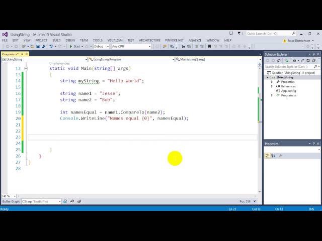 Learn C# for beginners: 7 -  Using the String Data Type