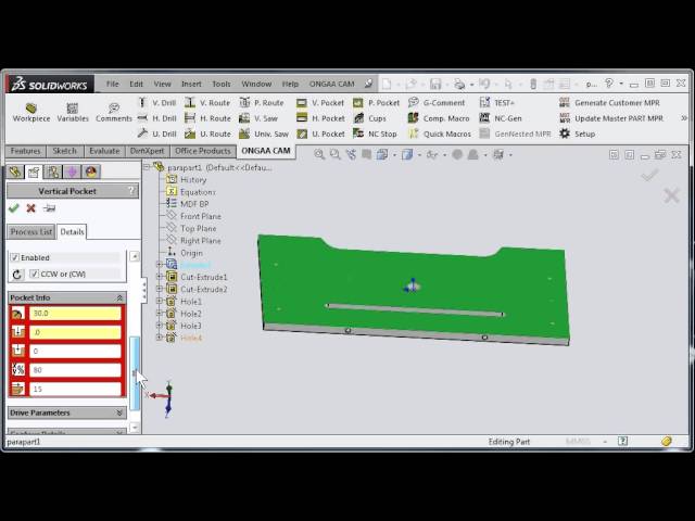 Parametric CNC programming using SolidWorks and ONGAA CAM