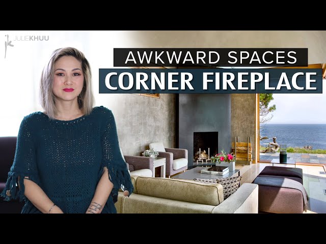 AWKWARD SPACES- How to Design Around a Corner Fireplace (Furniture + Space Planning Tips!)