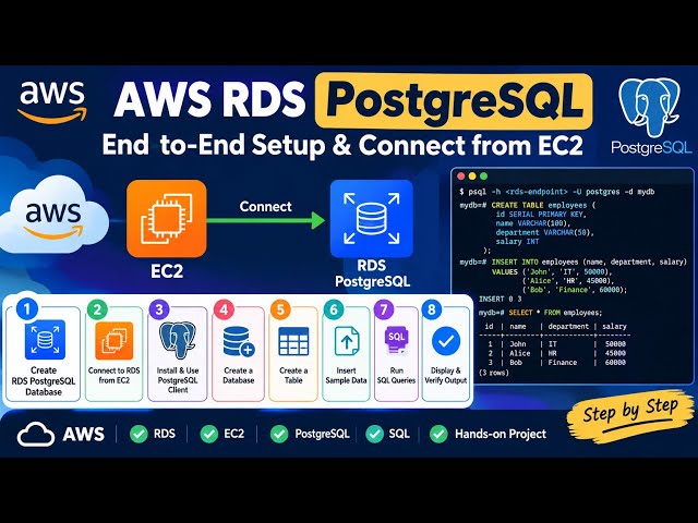 Mini Project 8: AWS RDS PostgreSQL + EC2 | Create DB, Table & Insert Data