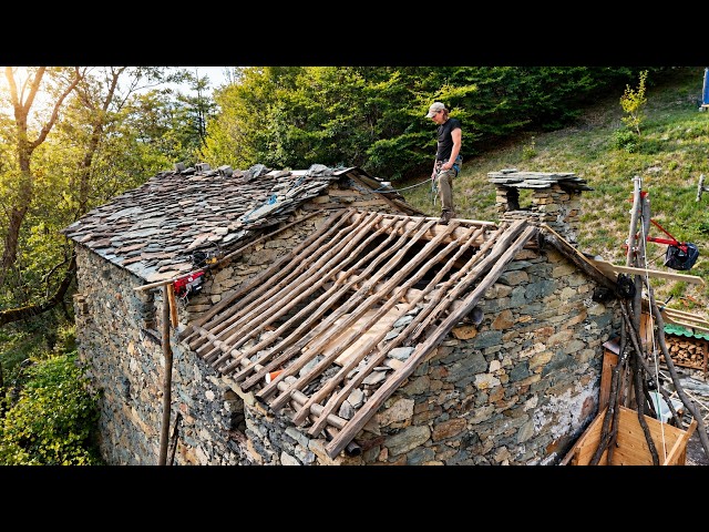 Renovating the Old Stone Roof Alone | Saving the Original Beams | EP142