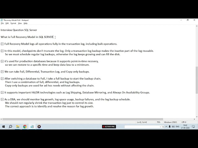 What is Full Recovery Model in SQL SERVER
