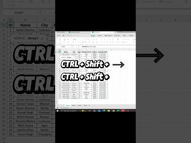 VSTACK Formula in Excel 🔥 Multiple Data Ko Ek Saath Combine Karein! #excel #microsoft #viral #shorts