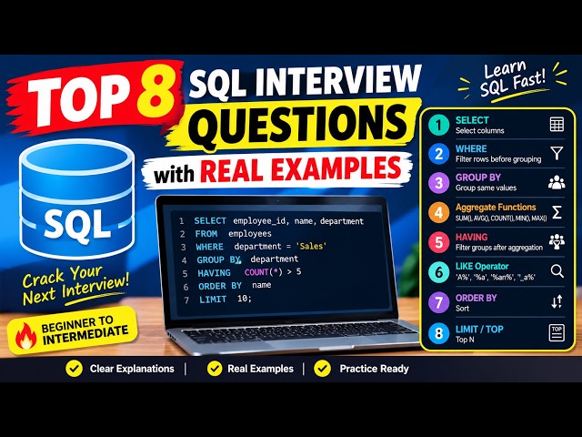 Top 8 SQL Interview Questions You MUST Know | SQL Interview Preparation for Data Analysts