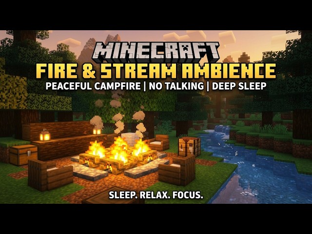 MINECRAFT CAMPFIRE AMBIENCE | Fire & Stream Sound | Deep Sleep & Focus | No Talking