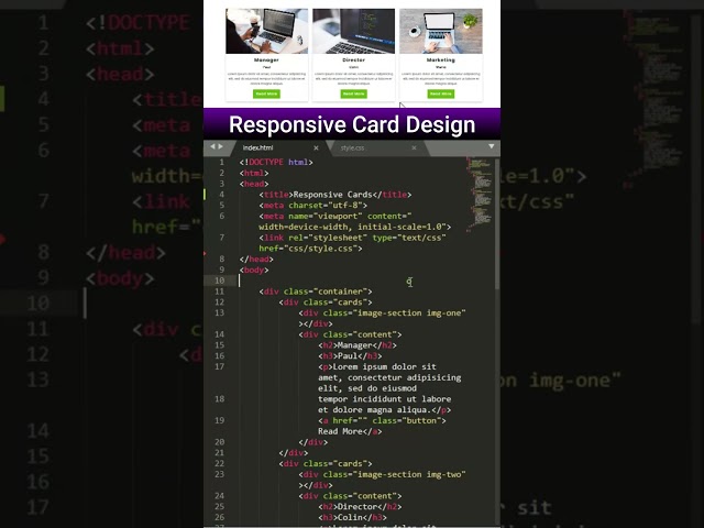 CSS Responsive Card Design - HTML & CSS Tutorial #shorts