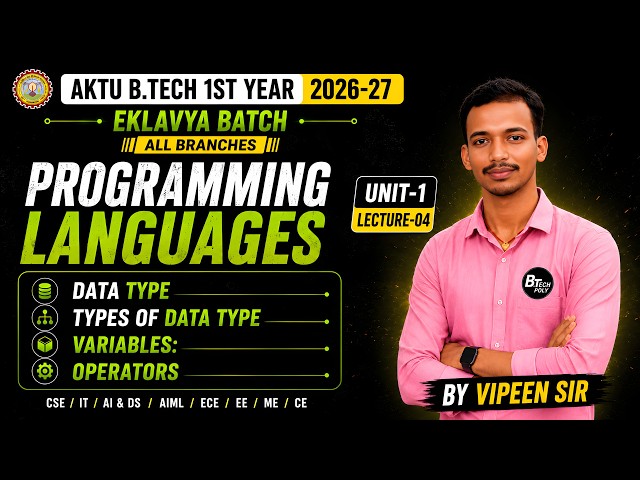 AKTU B.Tech 1st Year | Programming Languages | Unit-1 Lecture-04 | Data Types, Variables & Operators