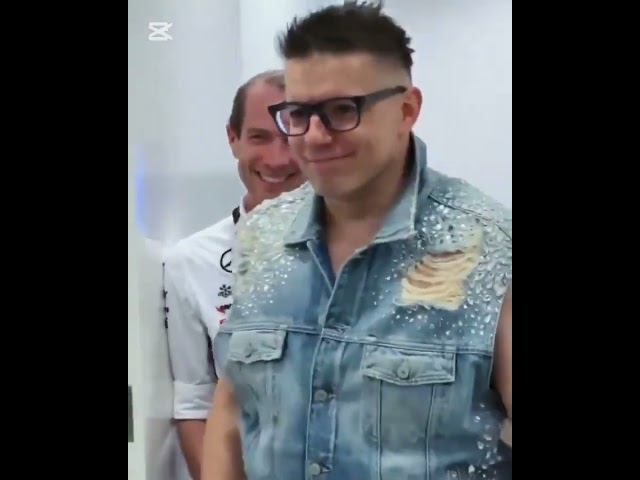 HAMILTON REACTION TO BONO TRYING HIS OUTFIT