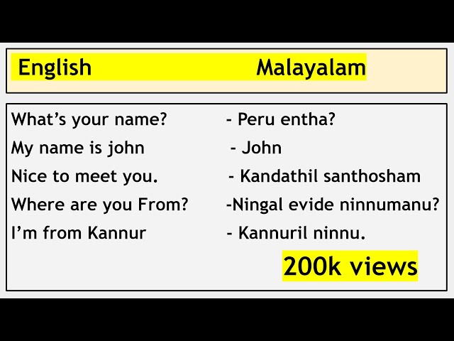Learn Malayalam through English  English Malayalam Conversation