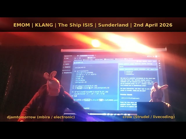 mbiramike vs crow @ Klang, Sunderland. Mbira/Electronic/Strudel Livecode Performance: 2nd April 2026