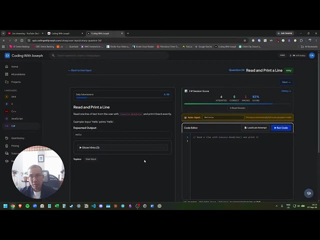 Live Stream - C# Questions from CWJ coding quesitons website
