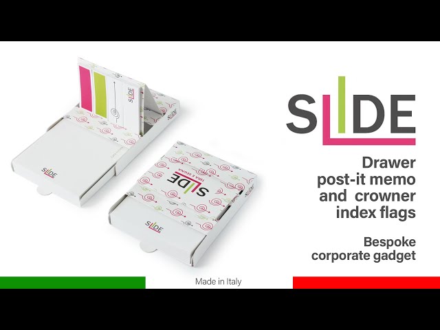 Slide post-it with sliding case, crowner and index flags (paper or PET) Producer: Proramillenote
