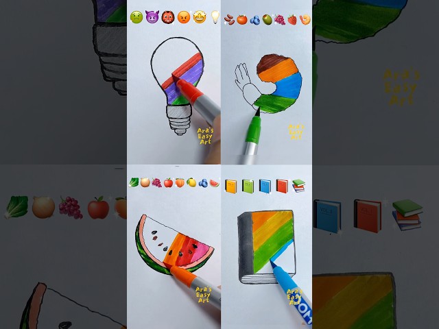 ❤️💙🤍🧡💜💛🤎💚🖤4 in 1 Satisfying Art colouring @ArasEasyArt #ytshorts #art #viral #satisfying
