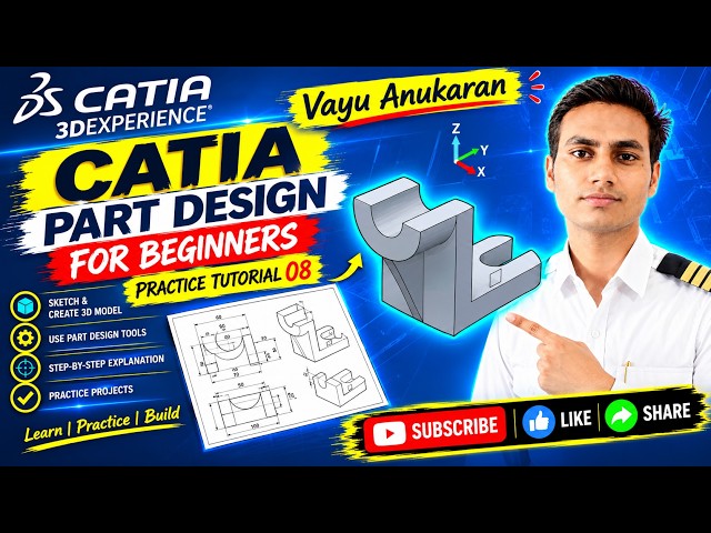 CATIA  Part Design for Beginners | 3D Modeling Practice Tutorial 08 | Step-by-Step