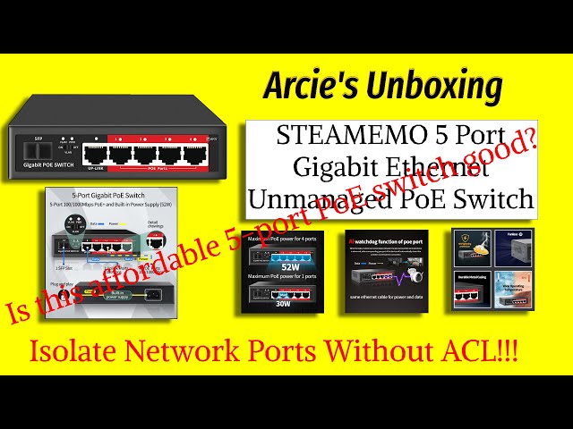 UB36: STEAMEMO 5 Port Gigabit Ethernet Unmanaged PoE Switch with Port Isolation A.I. VLAN